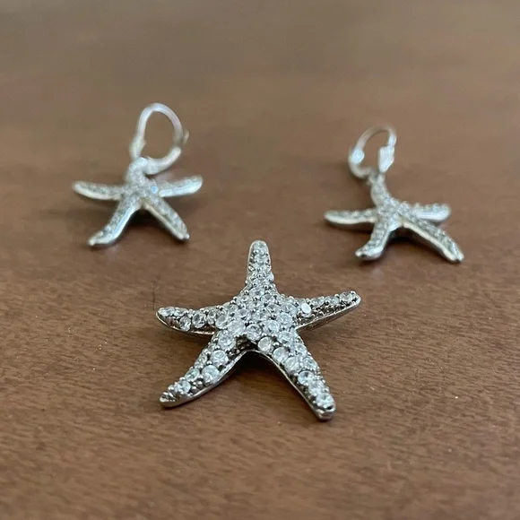 Sterling Silver 925 and crystal starfish pendant and drop earrings- boutique - Picture 4 of 16